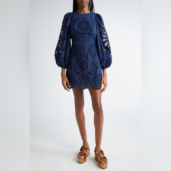FARM Rio Dresses & Skirts - Farm Rio , Navy Blue Flowery Richelieu Mini Dress #FARMRIO
